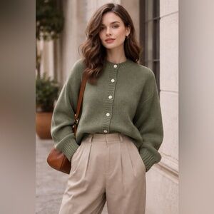 Grandpa Core* Pretty Garden Green Button-Up Women's Sweater NWT